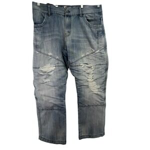 Bull-it  Mens Distressed Motorcycle Riding Jeans Light Wash 40x30 Blue (HH29)